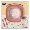 طاقم صحن أكل وكوب وملعقة وشوكة تشِيكُو WEANING SET وردي +12M