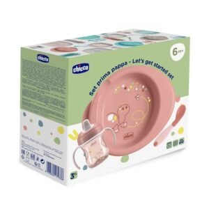 طاقم صحن أكل وكوب وملعقة تشِيكُو WEANING SET وردي +6M